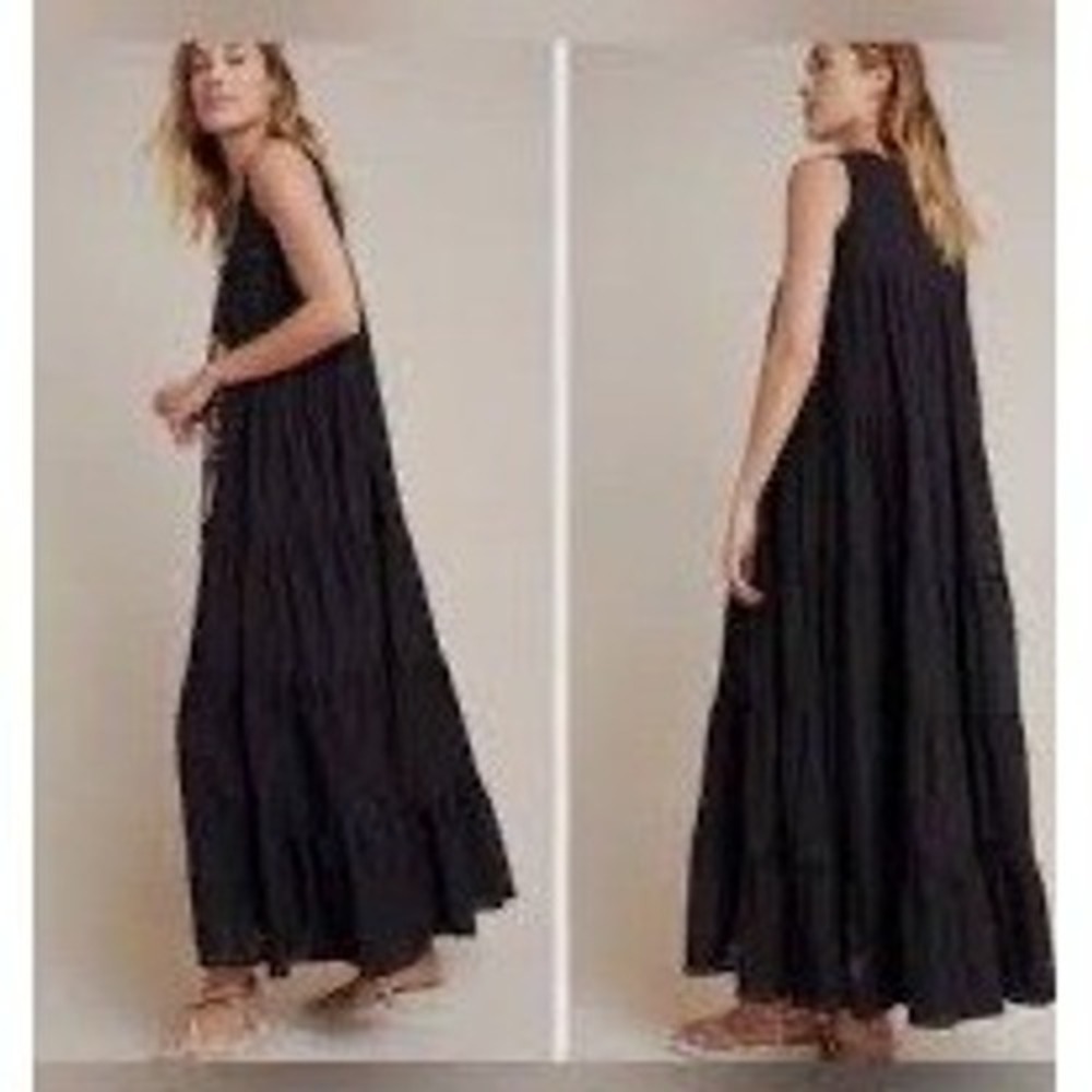 $139 NWT! J.JILL Black Tiered Coastal Cottagecore Flowy Beach Maxi Dress Sz XL